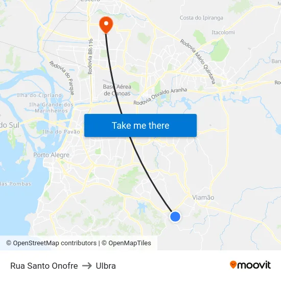 Rua Santo Onofre to Ulbra map