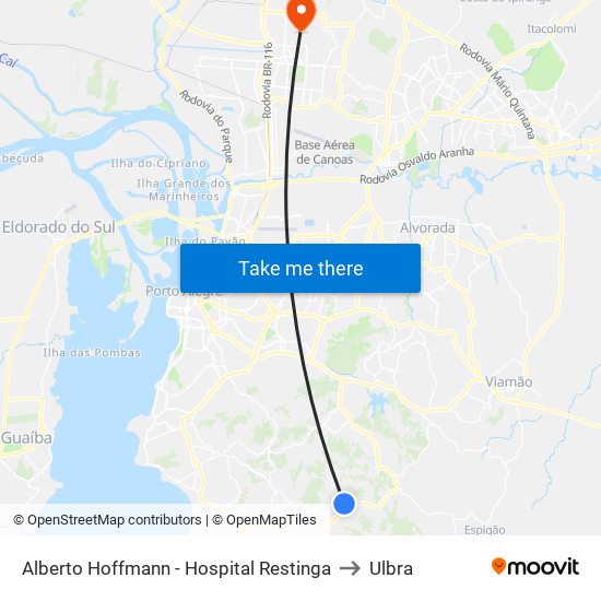 Alberto Hoffmann - Hospital Restinga to Ulbra map