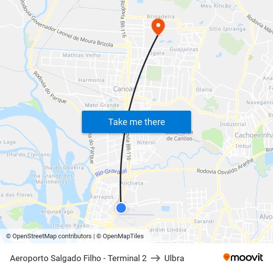 Aeroporto Salgado Filho - Terminal 2 to Ulbra map