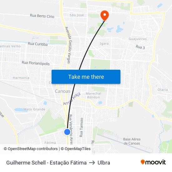 Guilherme Schell - Estação Fátima to Ulbra map