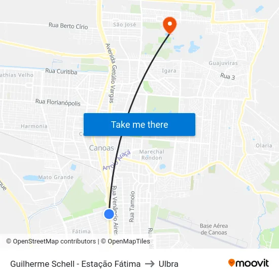 Guilherme Schell - Estação Fátima to Ulbra map
