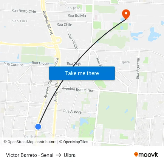 Victor Barreto - Senai to Ulbra map