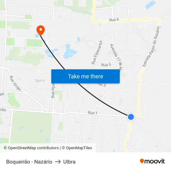 Boqueirão - Nazário to Ulbra map