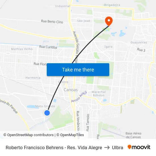 Roberto Francisco Behrens - Res. Vida Alegre to Ulbra map