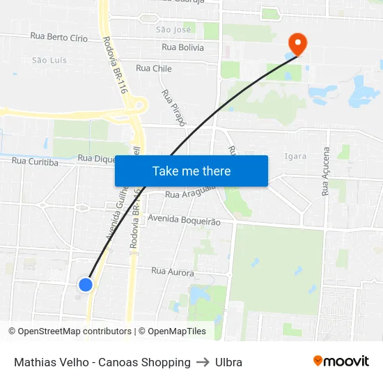 Mathias Velho - Canoas Shopping to Ulbra map