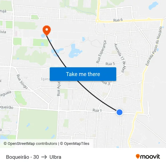 Boqueirão - 30 to Ulbra map