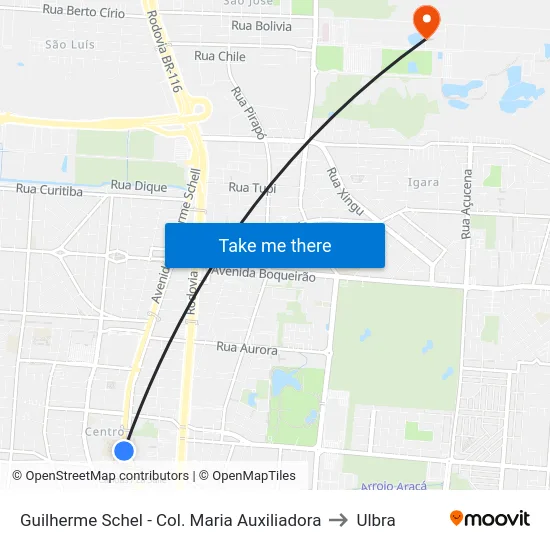 Guilherme Schel - Col. Maria Auxiliadora to Ulbra map