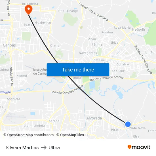 Silveira Martins to Ulbra map
