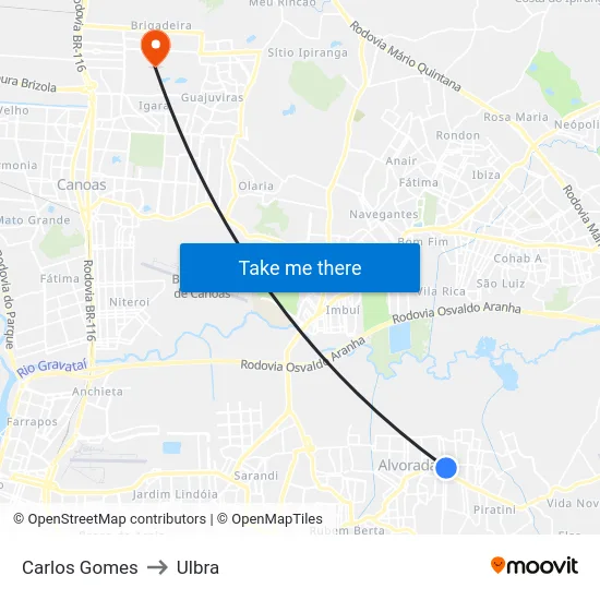 Carlos Gomes to Ulbra map