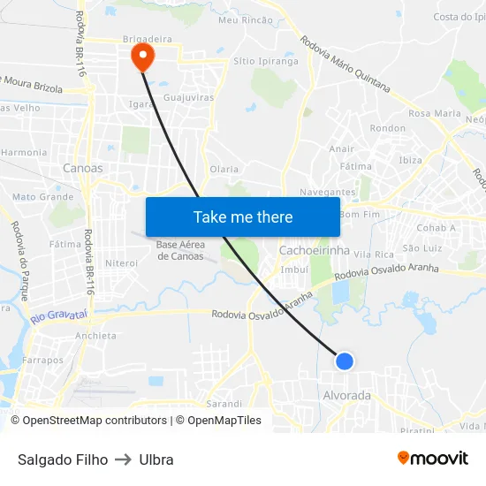 Salgado Filho to Ulbra map