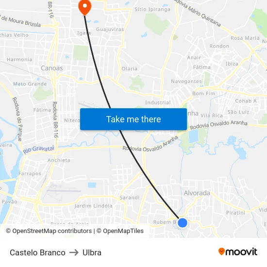 Castelo Branco to Ulbra map