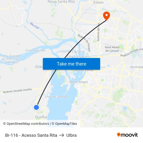Br-116 - Acesso Santa Rita to Ulbra map