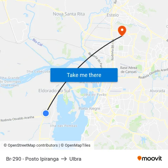 Br-290 - Posto Ipiranga to Ulbra map