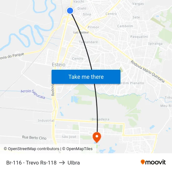 Br-116 - Trevo Rs-118 to Ulbra map