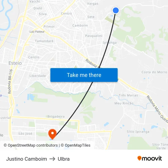 Justino Camboim to Ulbra map
