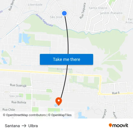 Santana to Ulbra map