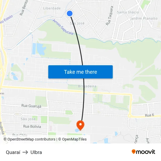 Quaraí to Ulbra map