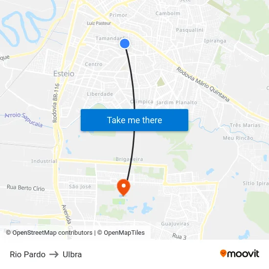 Rio Pardo to Ulbra map