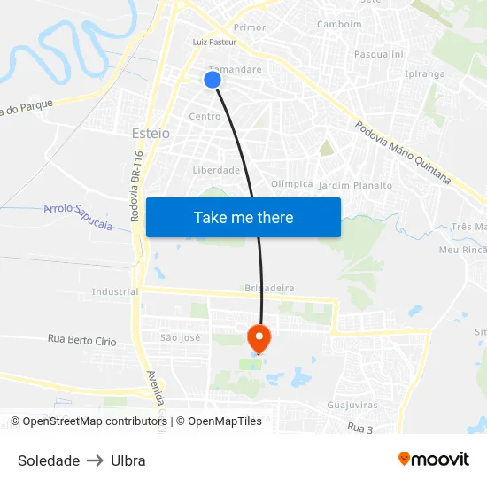 Soledade to Ulbra map