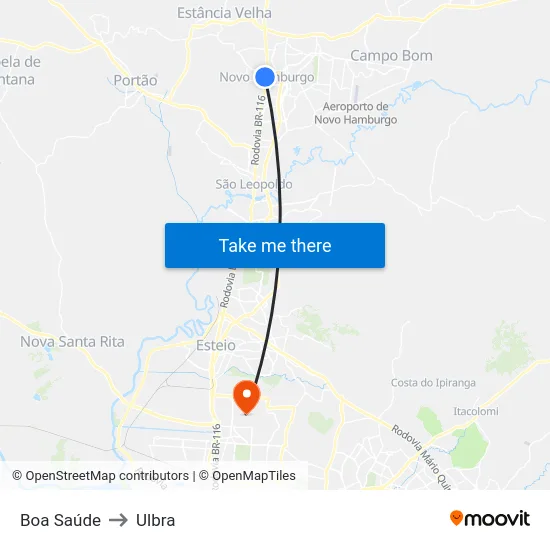 Boa Saúde to Ulbra map
