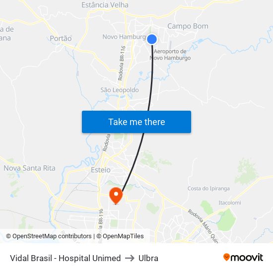 Vidal Brasil - Hospital Unimed to Ulbra map