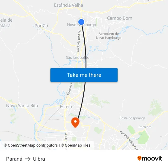 Paraná to Ulbra map