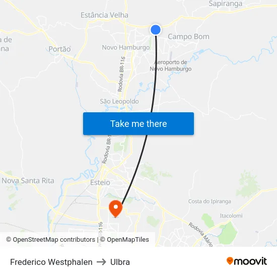 Frederico Westphalen to Ulbra map