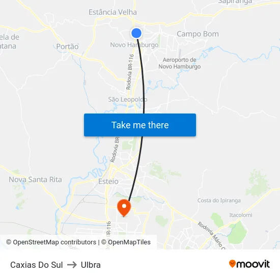 Caxias Do Sul to Ulbra map