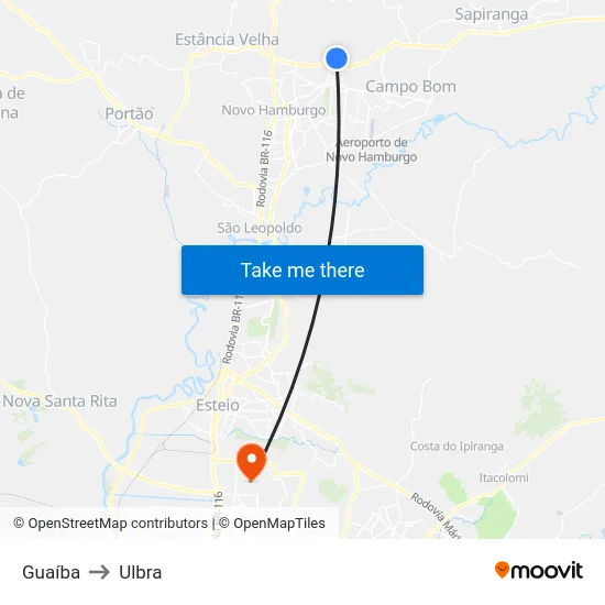 Guaíba to Ulbra map