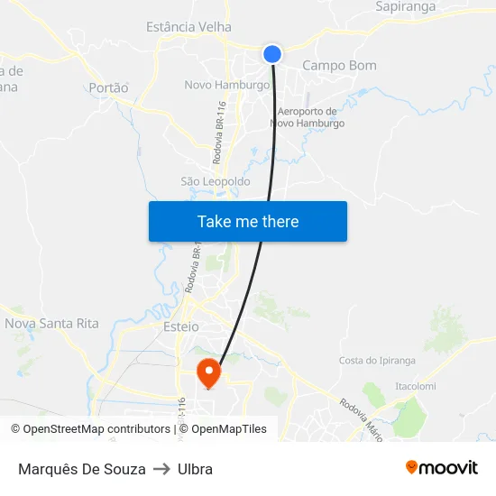 Marquês De Souza to Ulbra map