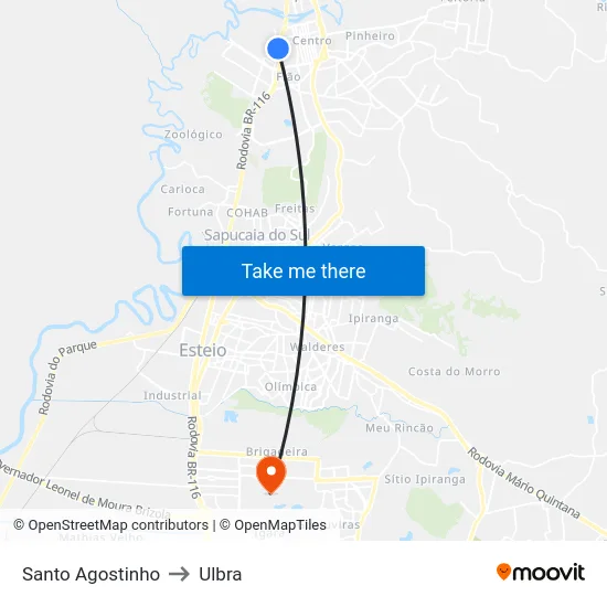 Santo Agostinho to Ulbra map