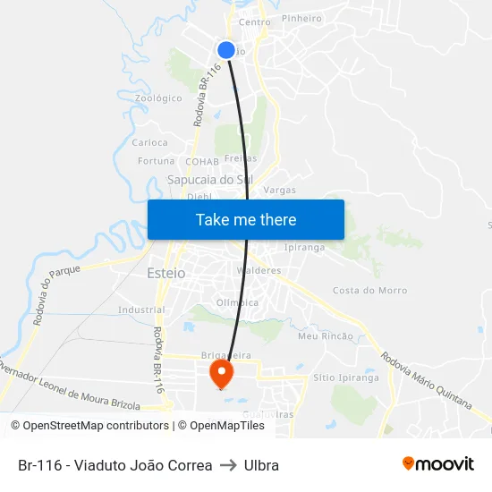 Br-116 - Viaduto João Correa to Ulbra map