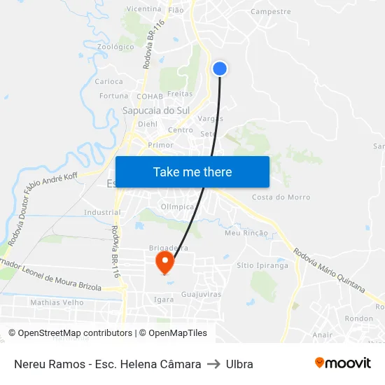 Nereu Ramos - Esc. Helena Câmara to Ulbra map