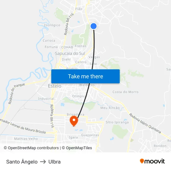 Santo Ângelo to Ulbra map