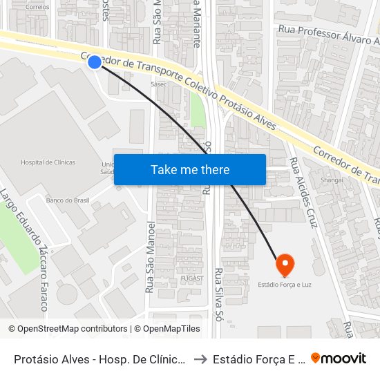 Protásio Alves - Hosp. De Clínicas Cb to Estádio Força E Luz map