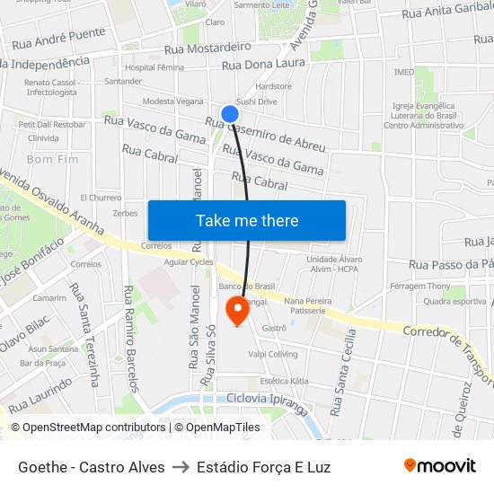 Goethe - Castro Alves to Estádio Força E Luz map