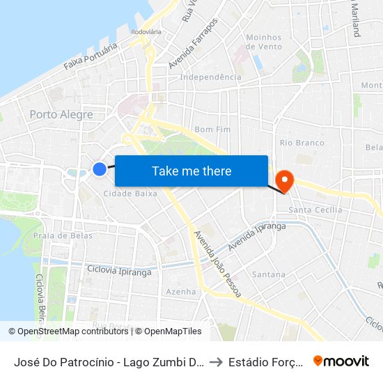 José Do Patrocínio - Lago Zumbi Dos Palmares to Estádio Força E Luz map