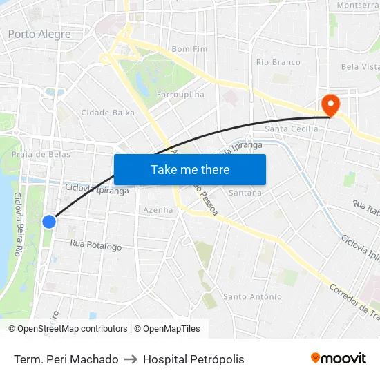 Term. Peri Machado to Hospital Petrópolis map