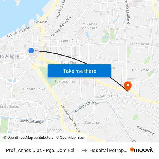 Prof. Annes Dias - Pça. Dom Feliciano to Hospital Petrópolis map