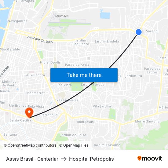 Assis Brasil - Centerlar to Hospital Petrópolis map