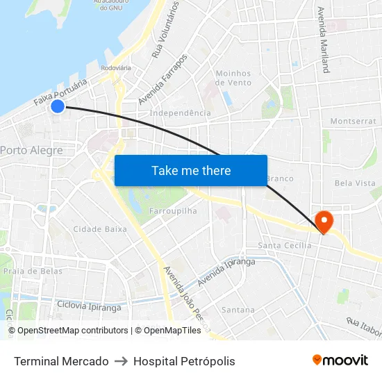 Terminal Mercado to Hospital Petrópolis map