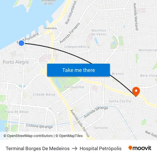 Terminal Borges De Medeiros to Hospital Petrópolis map