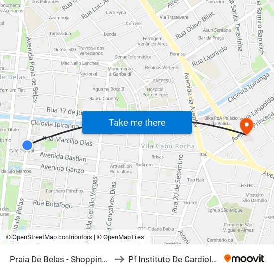 Praia De Belas - Shopping Bc to Pf Instituto De Cardiologia map