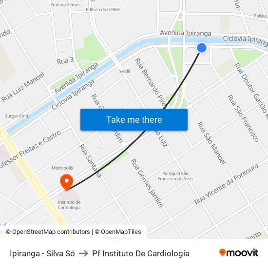 Ipiranga - Silva Só to Pf Instituto De Cardiologia map