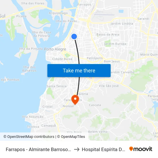 Farrapos - Almirante Barroso (Fora Do Corredor) to Hospital Espírita De Porto Alegre map