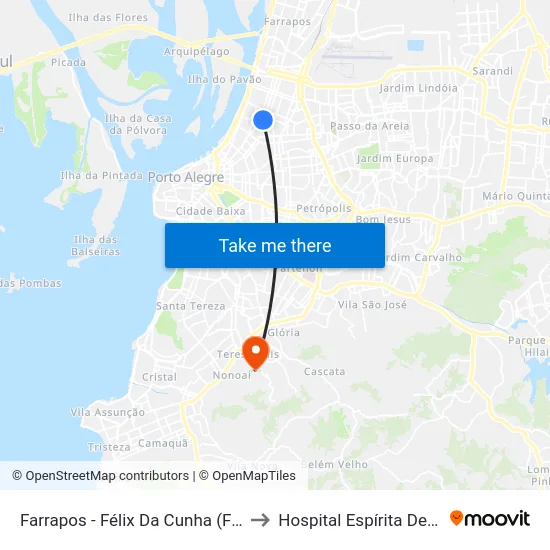 Farrapos - Félix Da Cunha (Fora Do Corredor) to Hospital Espírita De Porto Alegre map