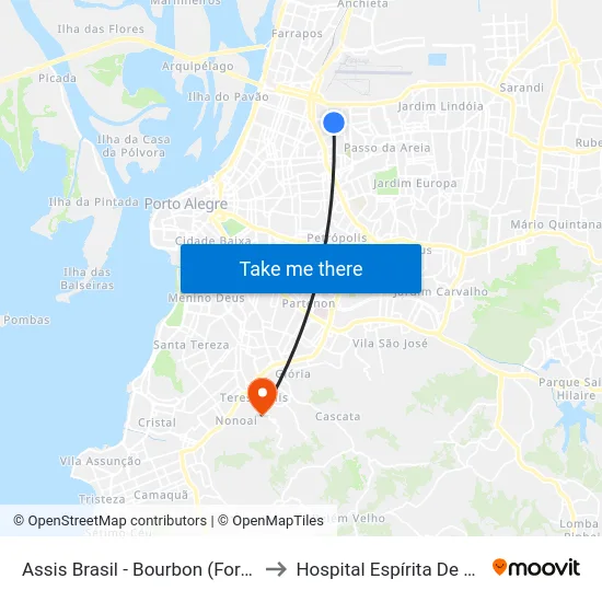 Assis Brasil - Bourbon (Fora Do Corredor) to Hospital Espírita De Porto Alegre map
