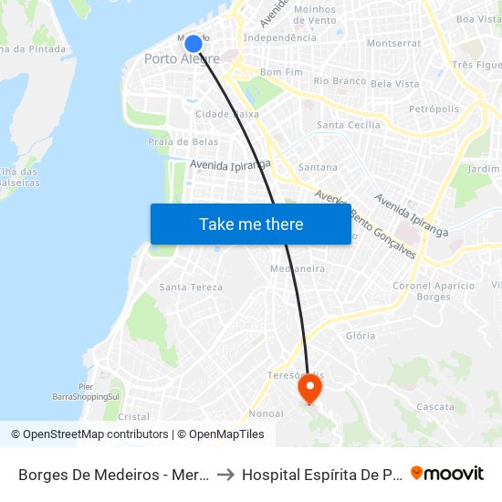 Borges De Medeiros - Mercado Público to Hospital Espírita De Porto Alegre map