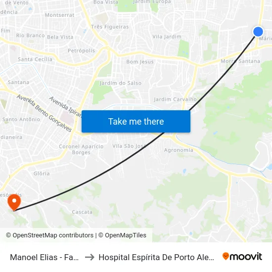 Manoel Elias - Fapa to Hospital Espírita De Porto Alegre map