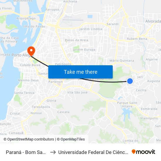 Paraná - Bom Samaritano to Universidade Federal De Ciências Da Saúde map